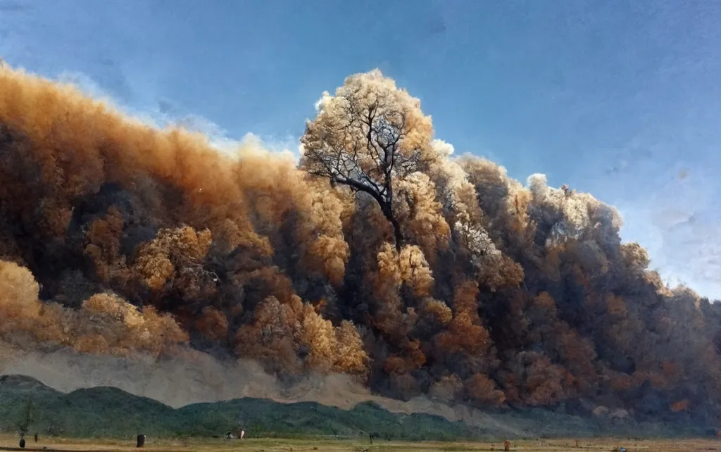 This image is cropped from one generated by Midjourney from "In Mongolia, the National Emergency Management Agency says that wildfires have burnt more than 1 million hectares of land so far this year, mainly due to negligence."
