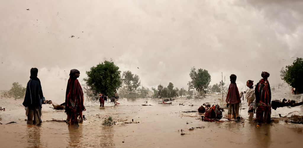 This image is cropped from one generated by Midjourney from "The death toll from the flash floods in Pakistan increases to 549."