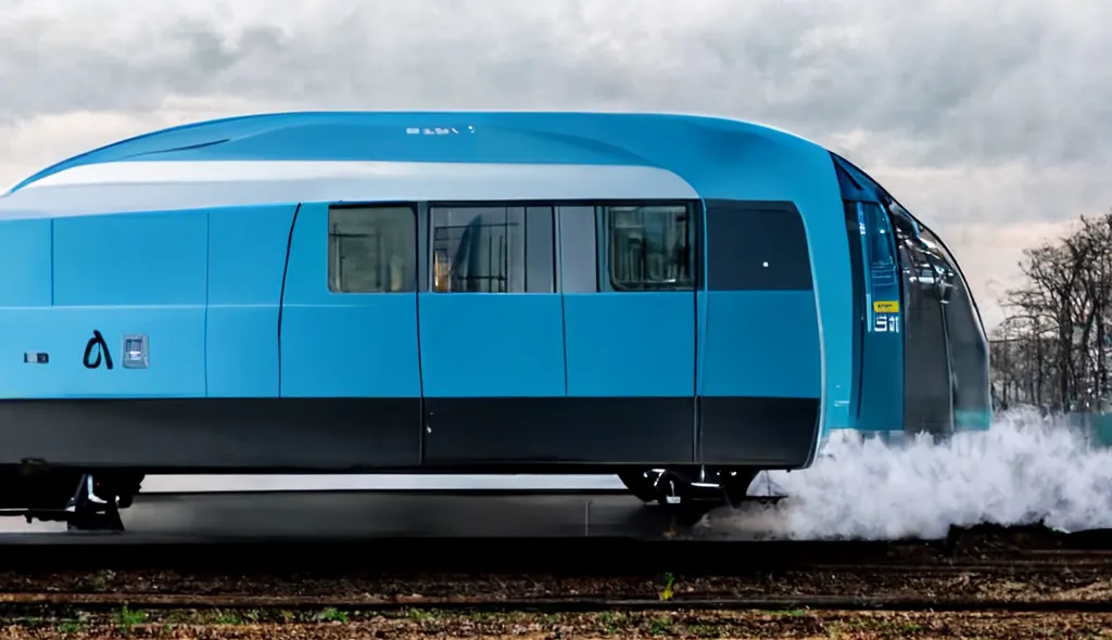 This image is cropped from one generated by Midjourney from "Germany and French rail transport manufacturer Alstom inaugurate the world's first fleet of hydrogen fuel-powered trains in Lower Saxony."