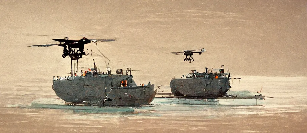 This image is cropped from one generated by Midjourney from "The Artesh Navy captures and later releases two American sea drones in the Red Sea."